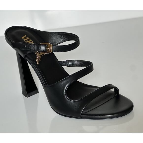 Versace Leather Pump Shoes Sandals Black 7 US (37 Euro) 1018537 Spain NIB $1100 - Picture 1 of 16